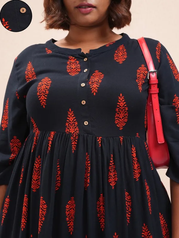 Vishudh Women Navy Blue Printed A-Line Kurta