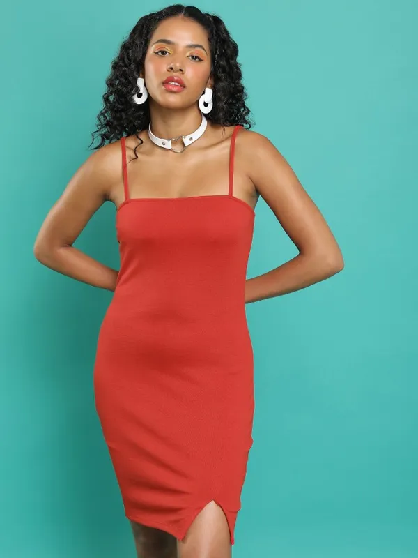Tokyo Talkies Women Red Solid Bodycon Dress