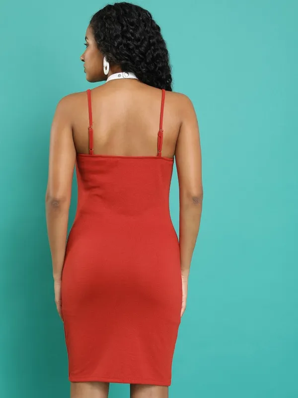 Tokyo Talkies Women Red Solid Bodycon Dress