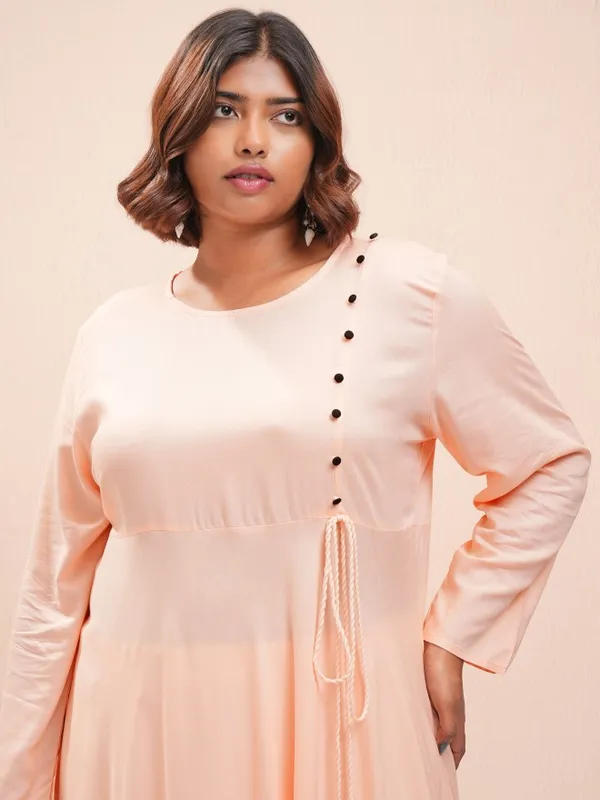 Vishudh Women Peach Printed A-Line Kurta