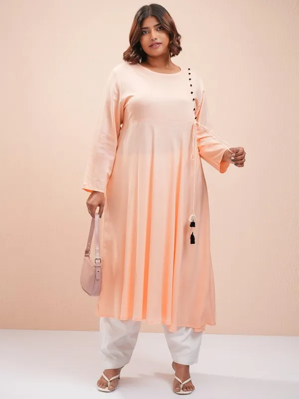 Vishudh Women Peach Printed A-Line Kurta