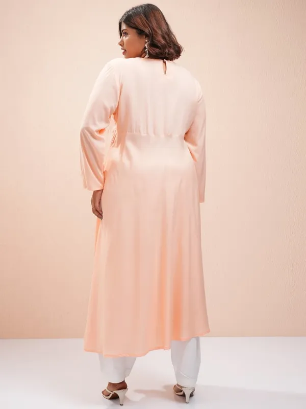 Vishudh Women Peach Printed A-Line Kurta