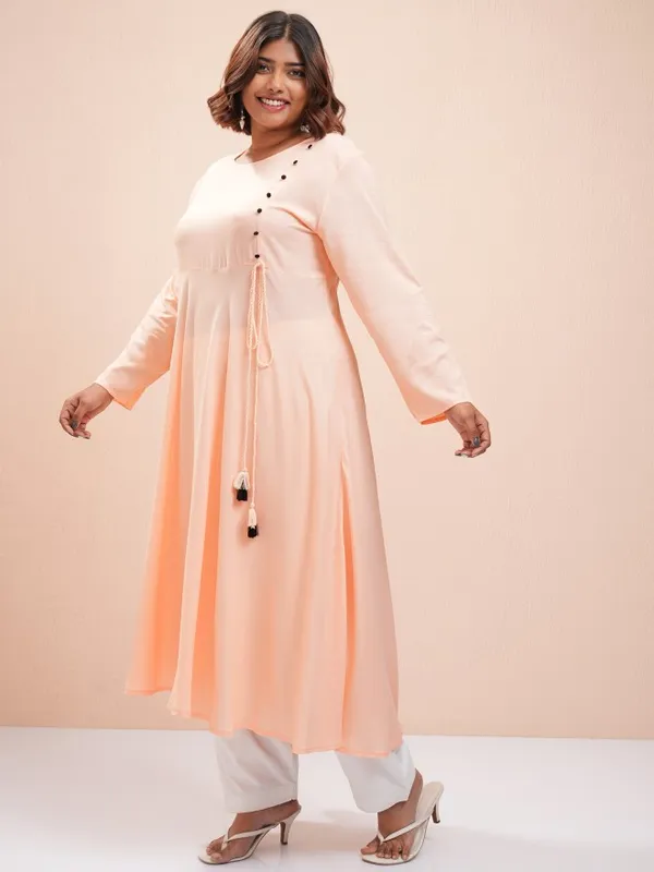 Vishudh Women Peach Printed A-Line Kurta