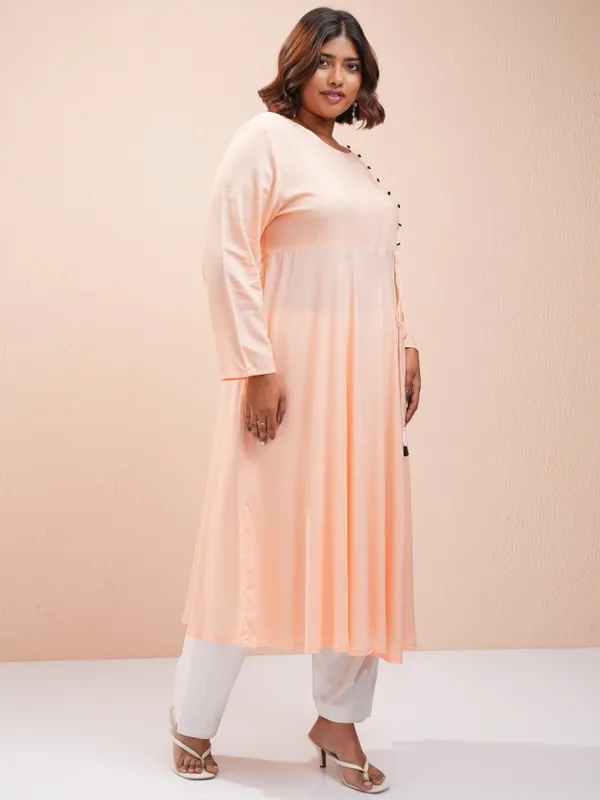 Vishudh Women Peach Printed A-Line Kurta