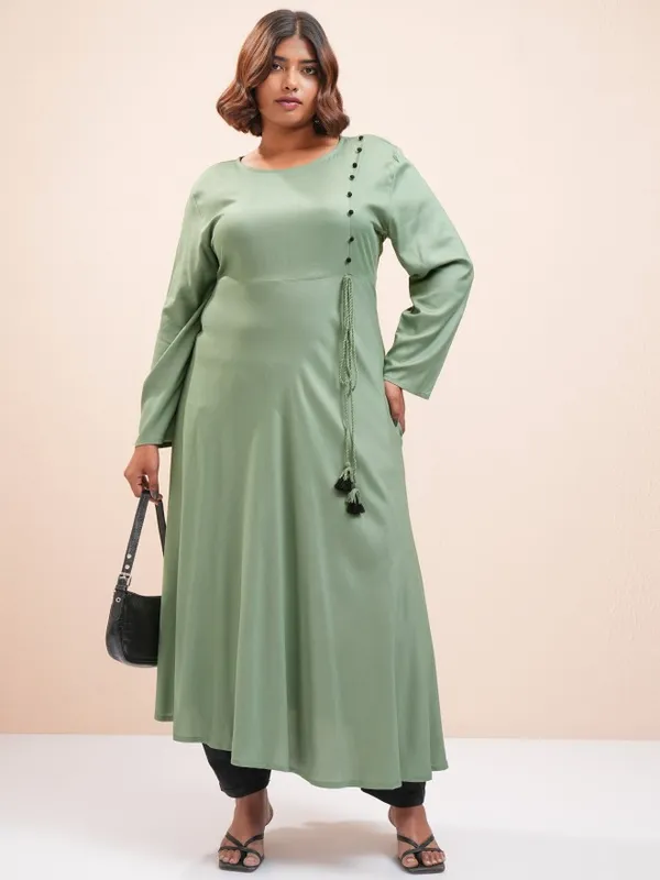 Vishudh Women Green Printed A-Line Kurta