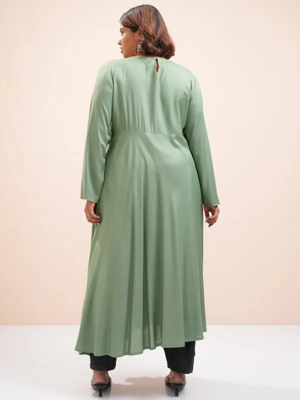 Vishudh Women Green Printed A-Line Kurta