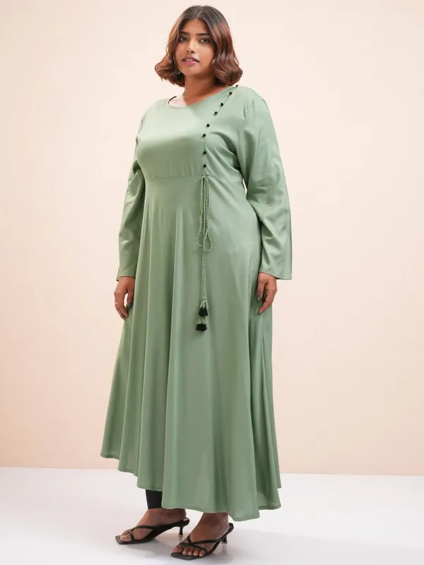 Vishudh Women Green Printed A-Line Kurta