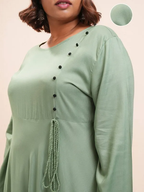 Vishudh Women Green Printed A-Line Kurta