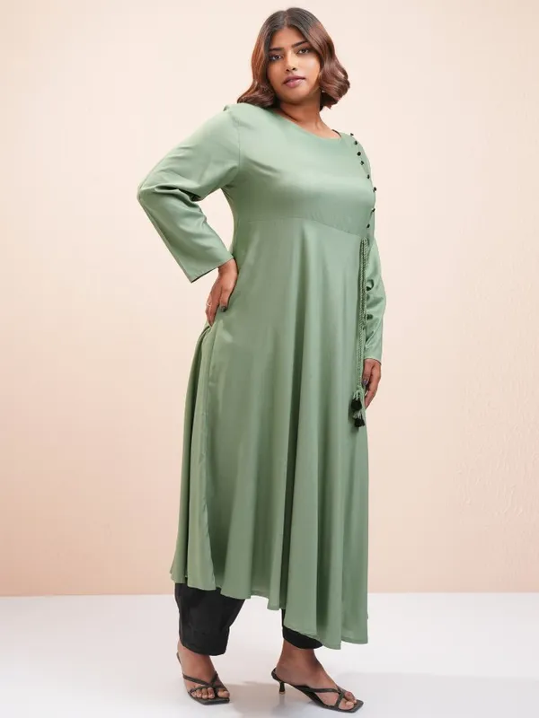 Vishudh Women Green Printed A-Line Kurta