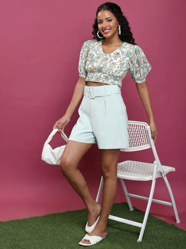 Tokyo Talkies Women Green Printed Blouson Top