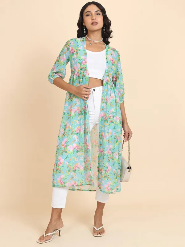 Tokyo Talkies Women Blue Printed Shrug