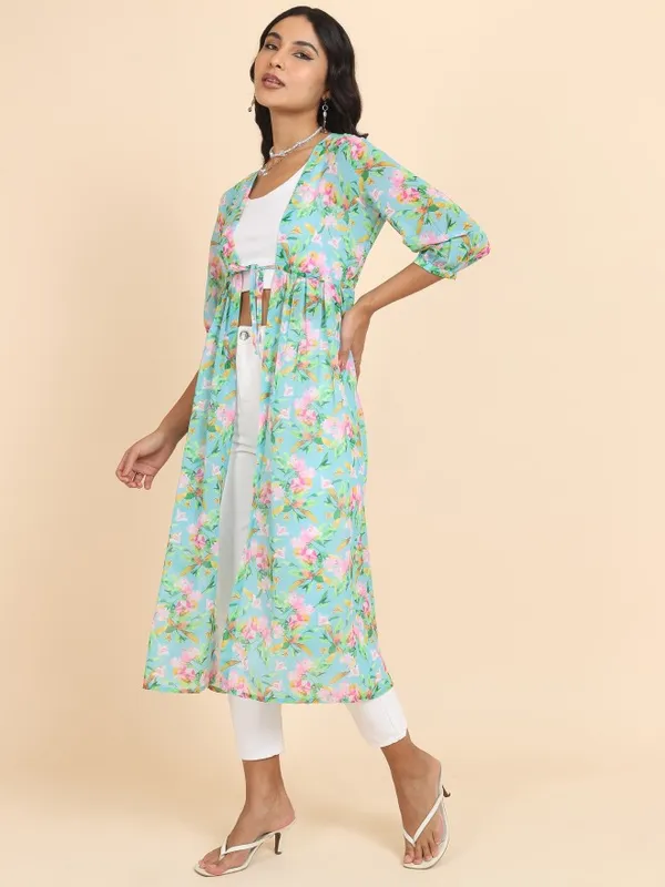 Tokyo Talkies Women Blue Printed Shrug