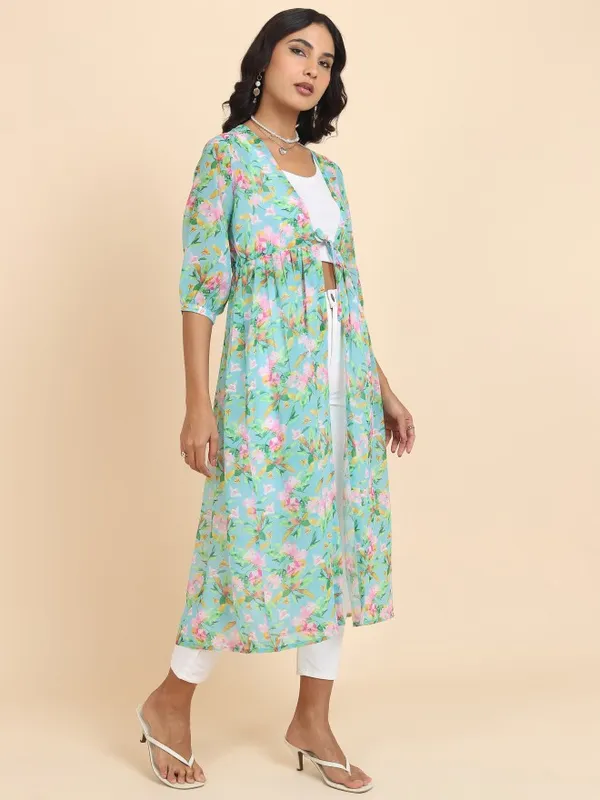 Tokyo Talkies Women Blue Printed Shrug