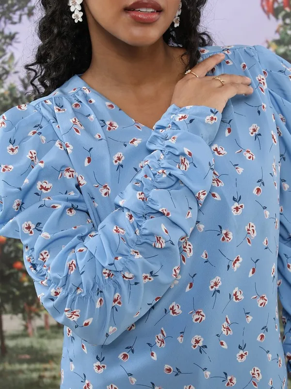 Tokyo Talkies Women Blue Printed Regular Top