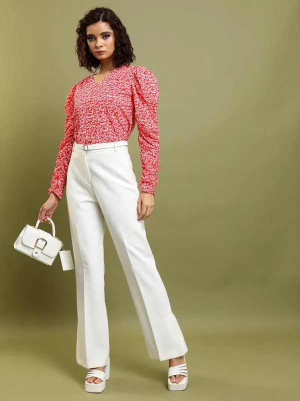 Tokyo Talkies Women Red Printed Regular Top