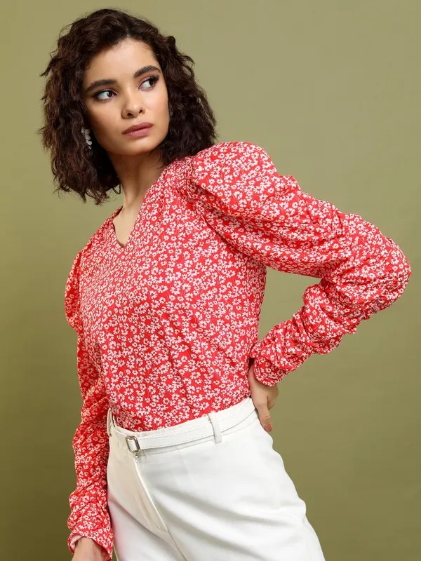 Tokyo Talkies Women Red Printed Regular Top