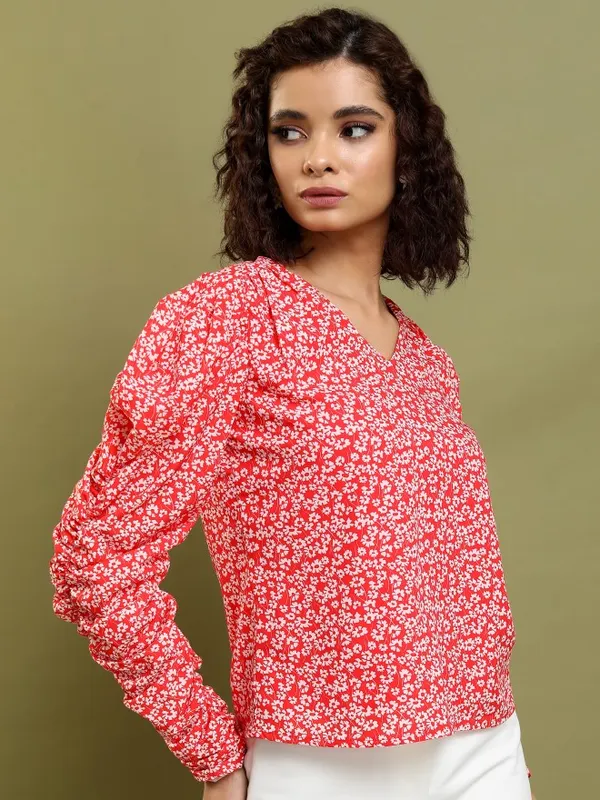 Tokyo Talkies Women Red Printed Regular Top
