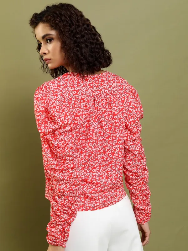 Tokyo Talkies Women Red Printed Regular Top