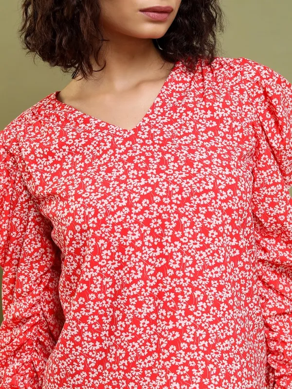 Tokyo Talkies Women Red Printed Regular Top
