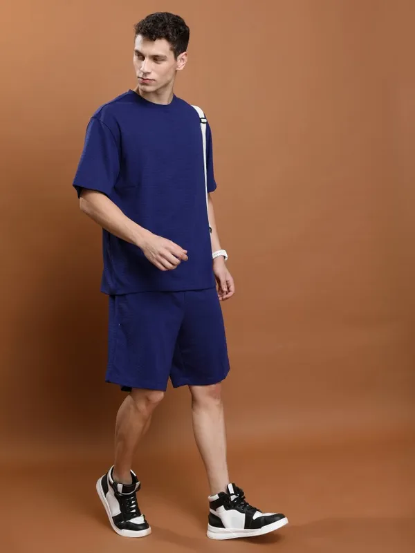  Ketch Men Navy Blue Solid Round Neck T-Shirts