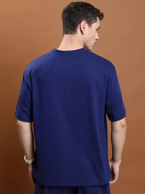  Ketch Men Navy Blue Solid Round Neck T-Shirts