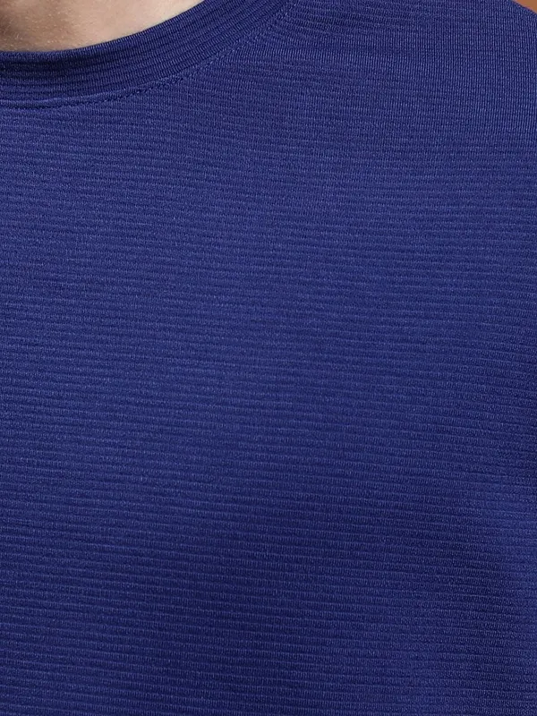  Ketch Men Navy Blue Solid Round Neck T-Shirts