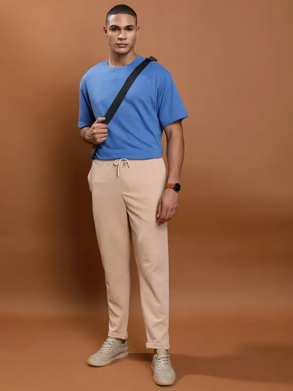 Ketch Men Blue Solid Round Neck Oversized Fit T-Shirt