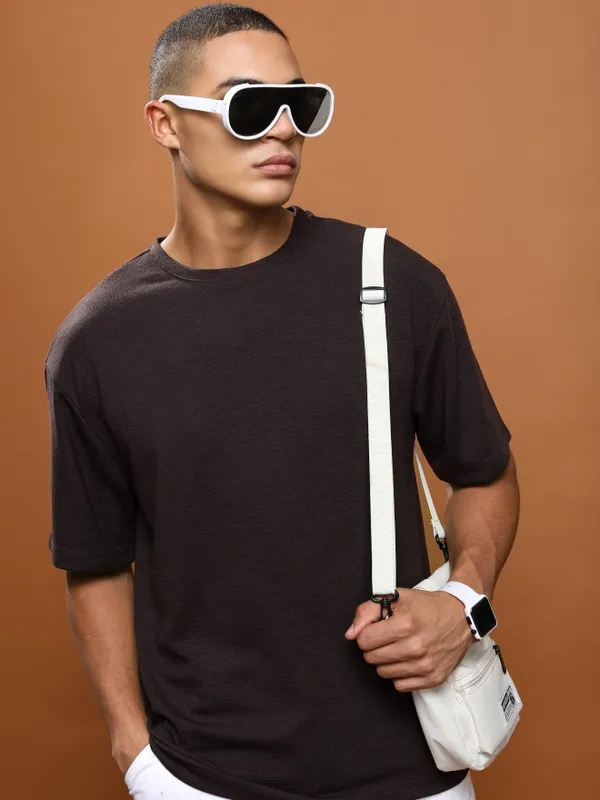 Ketch Men Brown Solid Round Neck T-Shirts