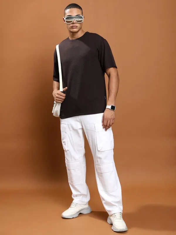  Ketch Men Brown Solid Round Neck T-Shirts