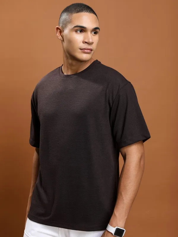  Ketch Men Brown Solid Round Neck T-Shirts