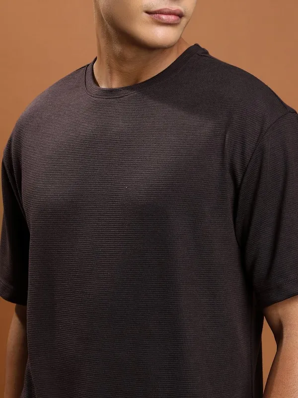  Ketch Men Brown Solid Round Neck T-Shirts