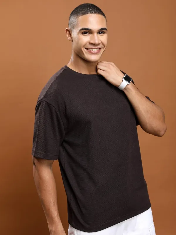  Ketch Men Brown Solid Round Neck T-Shirts