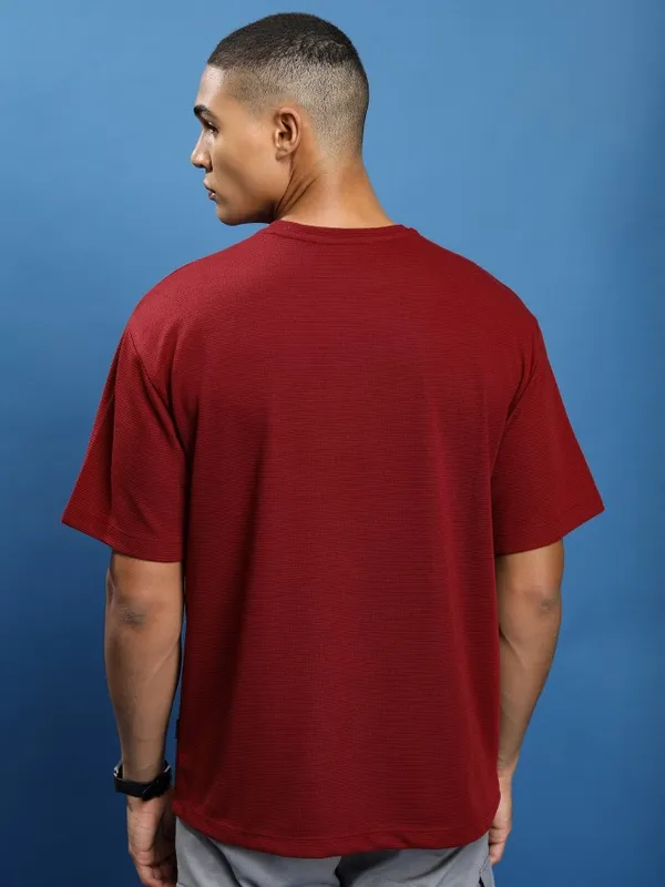 Ketch Men Red Solid Round Neck Oversized Fit T-Shirt