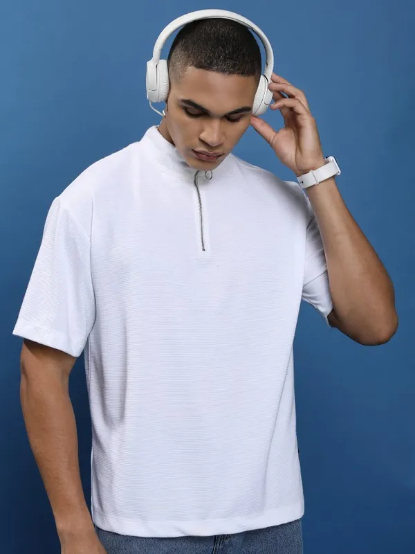 Men Solid High Neck T-Shirt