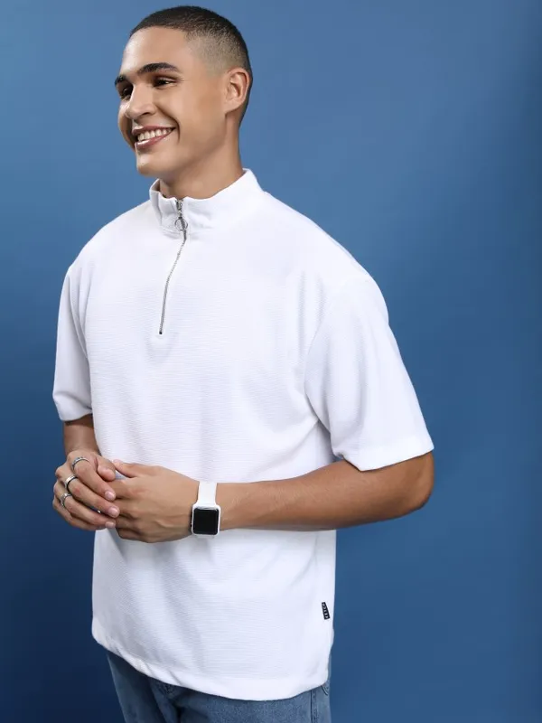 Men Solid High Neck T-Shirt