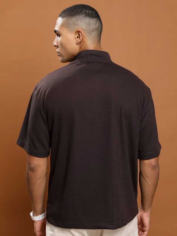  Ketch Men Brown Solid High Neck T-Shirts