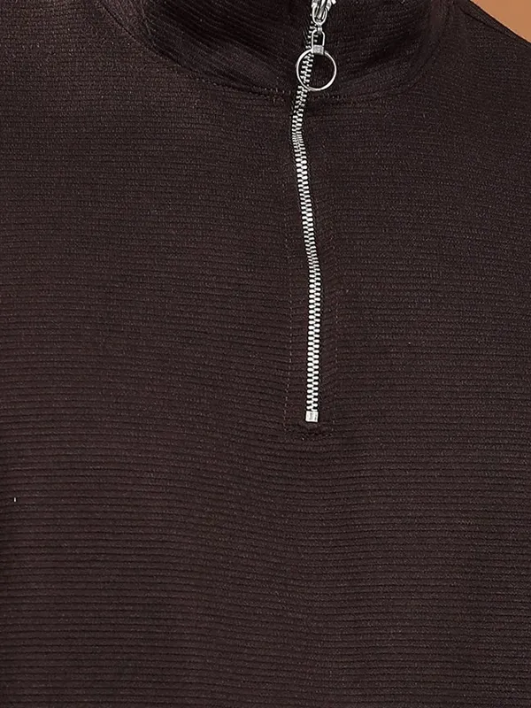  Ketch Men Brown Solid High Neck T-Shirts
