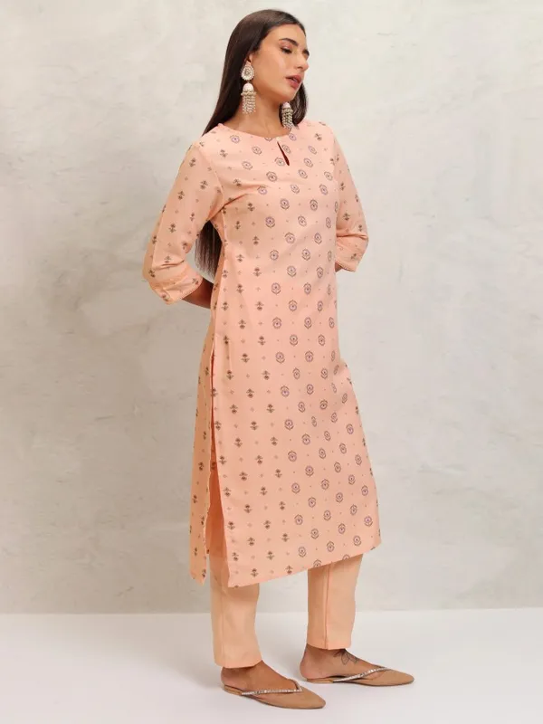 Ketch Women Peach Printed Kurta With Trouser And Dupatta