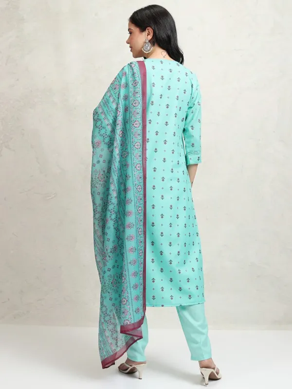 Ketch Women Blue Printed Kurta With Trousers And Dupatta