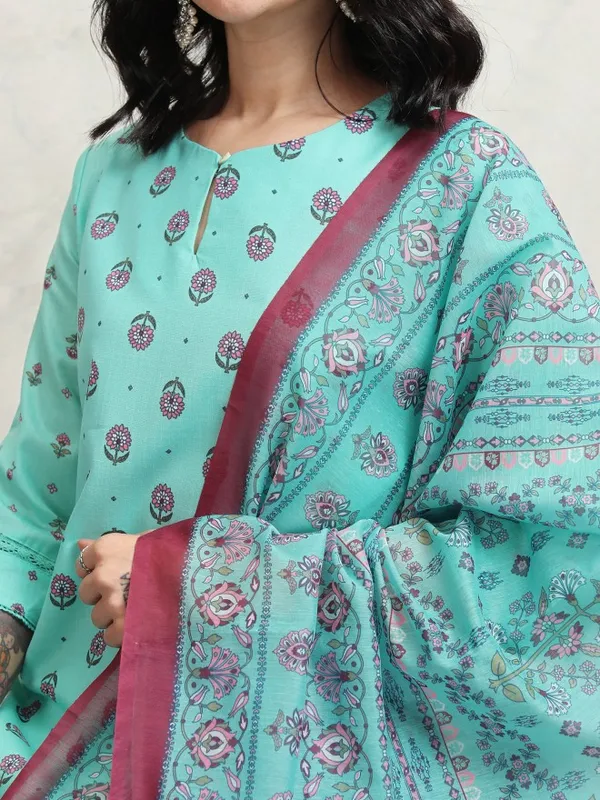 Ketch Women Blue Printed Kurta With Trousers And Dupatta