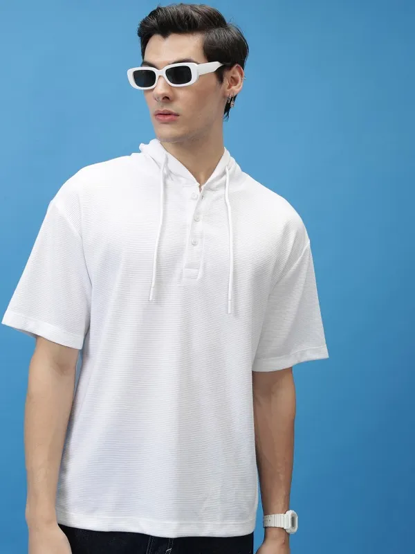 Ketch Men White Solid Oversized Fit T-Shirt