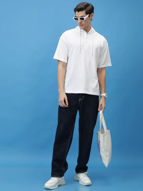 Ketch Men White Solid Oversized Fit T-Shirt
