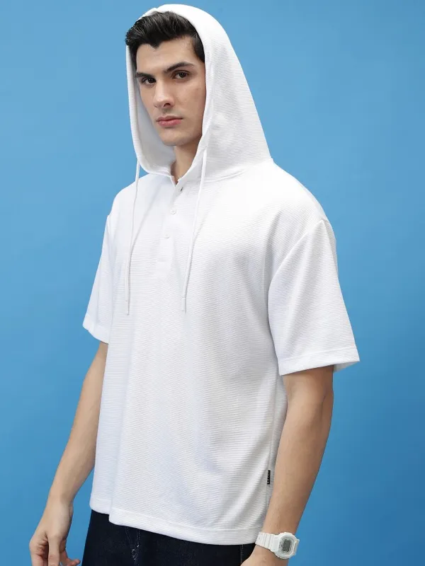 Ketch Men White Solid Oversized Fit T-Shirt