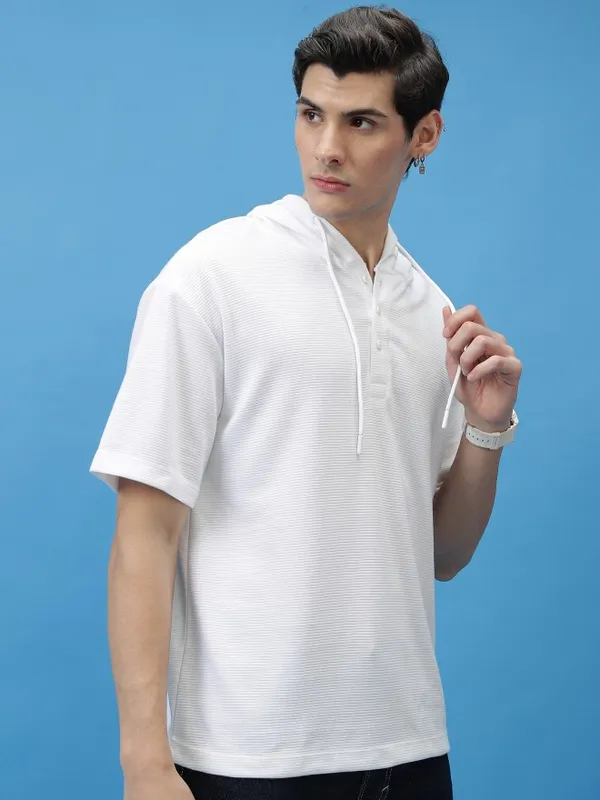 Ketch Men White Solid Oversized Fit T-Shirt
