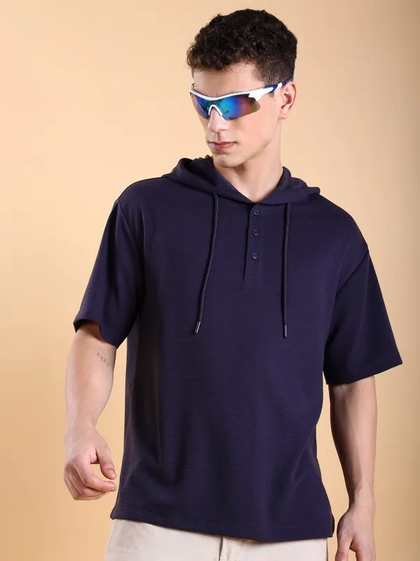 Ketch Men Purple Solid Oversized Fit T-Shirt