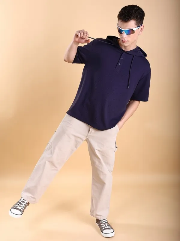 Ketch Men Purple Solid Oversized Fit T-Shirt
