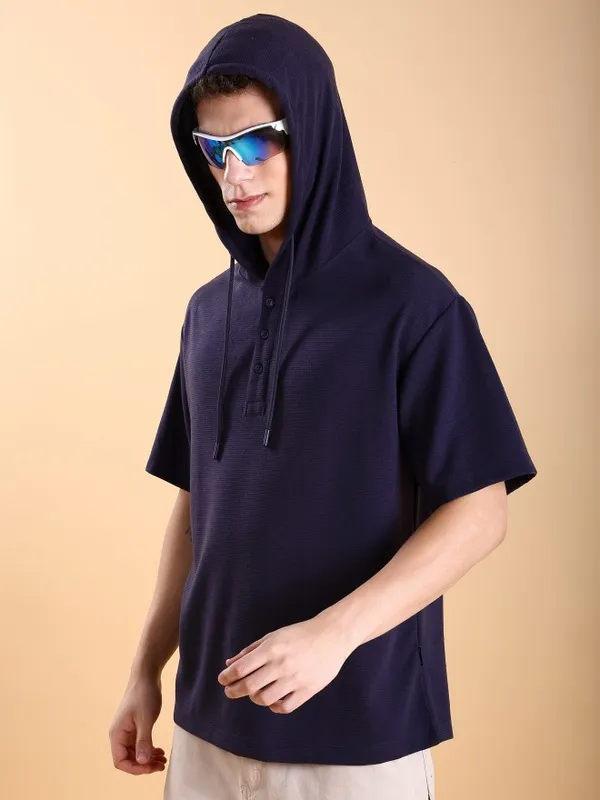 Ketch Men Purple Solid Oversized Fit T-Shirt