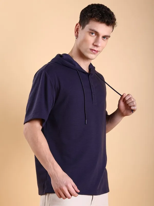 Ketch Men Purple Solid Oversized Fit T-Shirt