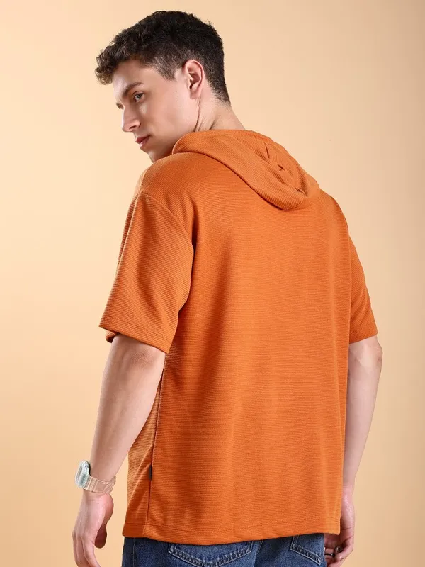 Ketch Men Rust Solid Oversized Fit T-Shirt