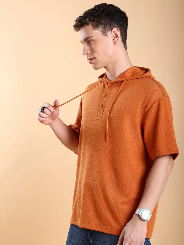 Ketch Men Rust Solid Oversized Fit T-Shirt